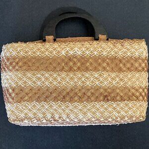 Woman's Purse Rattan, Jute, Vintage Beige and Brown